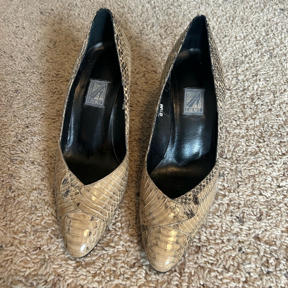 J.Renee Taupe Snakeskin Pointed Pumps